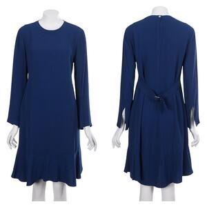 A.L.C. Lorde Dress 8 Blue Long Sleeve Back Belt A-Line Shift Knee Length Pockets